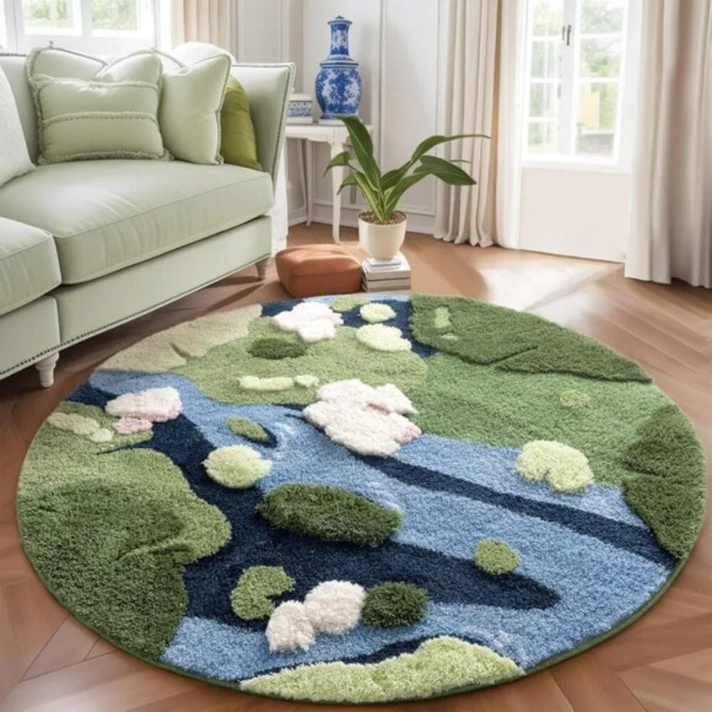 New Modern Round Area Rug – Grass Green Aesthetic Non-Slip Fluffy Carpet